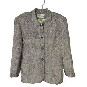 EVAN PICONE 100% Silk Brown & Beige 4 Button‎ Blazer Womens 14 Lined Pockets Vtg
